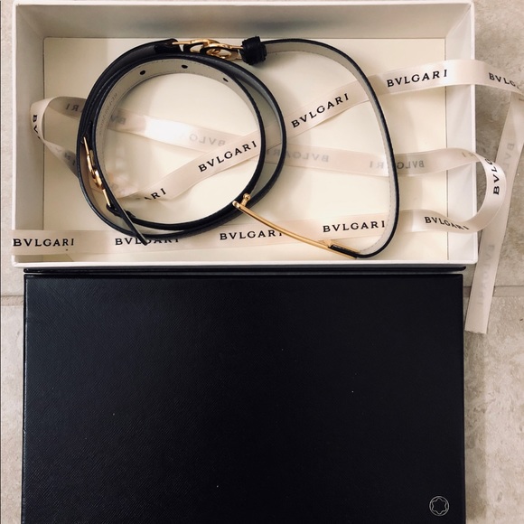 Brand New BVLGARI Leather Belt with GoldTone Logos - Picture 4 of 5